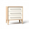 White wooden bedside table with three drawers for bedroom storage 40 x 60 x 80cm