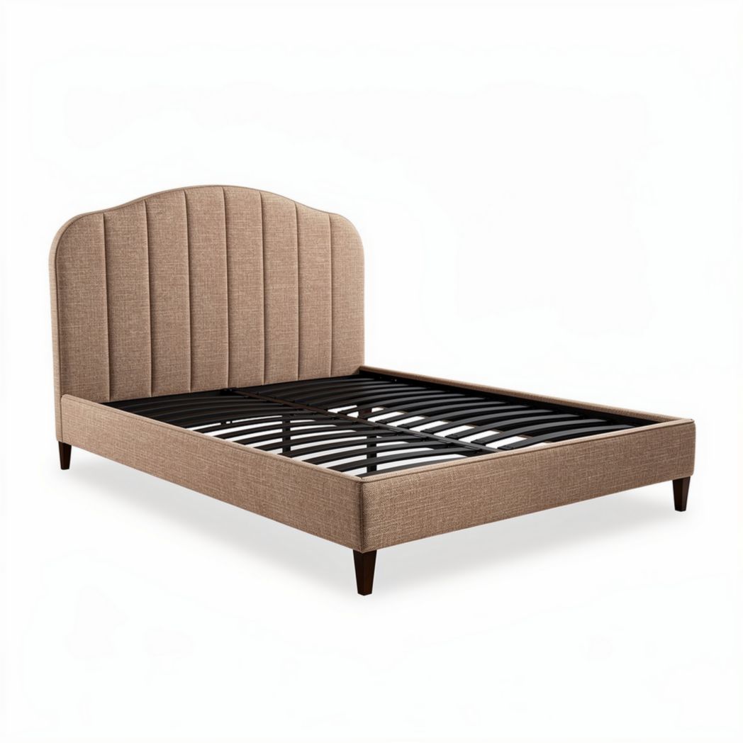 Upholstered bed frame with slatted support in beige fabric 200 x 160 x 100cm