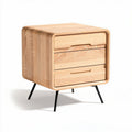 Wooden nightstand with two drawers and metal legs in natural finish 50 x 40 x 45cm