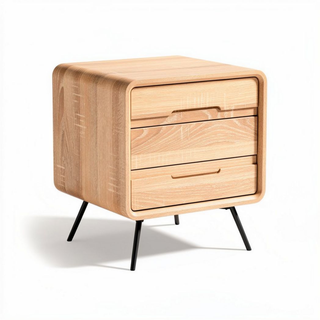 Wooden nightstand with two drawers and metal legs in natural finish 50 x 40 x 45cm