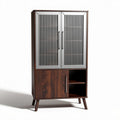 Rattan door wooden storage cabinet with two doors and tapered legs 80 x 40 x 120cm