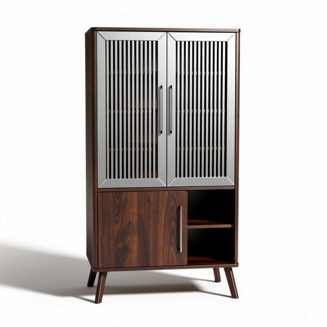 Rattan door wooden storage cabinet with two doors and tapered legs 80 x 40 x 120cm