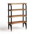Wooden four-tier shelving unit with black metal frame and gold accents 80 x 40 x 120cm