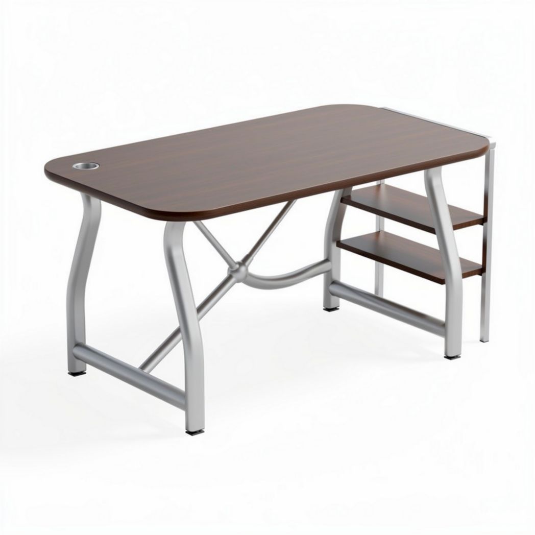 Wood veneer writing desk with metal frame and two open shelves 120 x 60 x 75cm