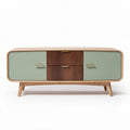 Wooden tv stand with three drawers in green and brown finish 100 x 45 x 40cm