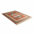 Woven area rug in blue beige and orange 150 x 100 x 1cm for living room decor
