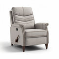 Recliner chair with fabric upholstery and wooden legs in light gray color