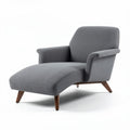 Grey chaise lounge chair with wood legs and contemporary design 90 x 80 x 80cm