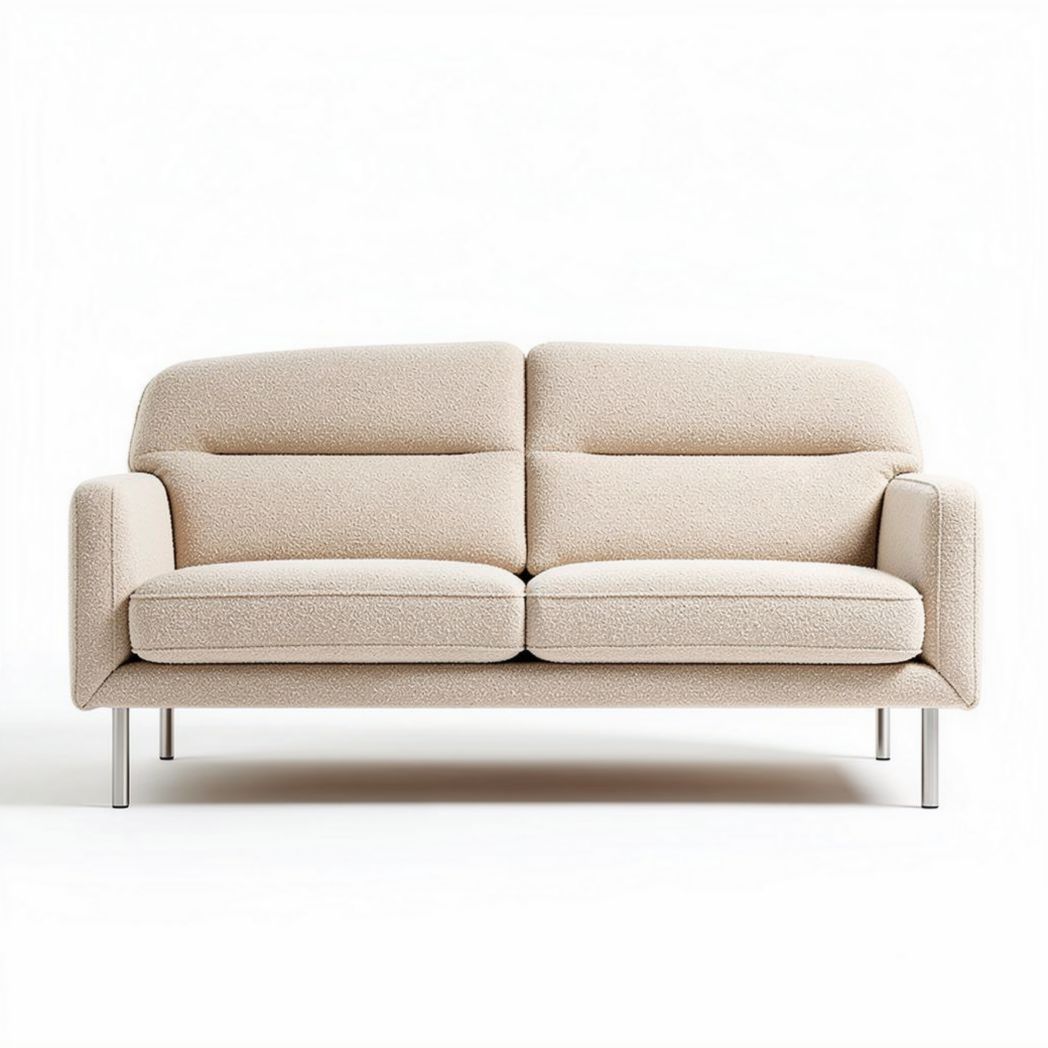 Modern upholstered sofa in light beige fabric with metal legs 200 x 90 x 85cm